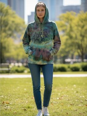 Coldplay XL? Tie-Dye Hooded Pullover Sweatshirt - Green Multicolor